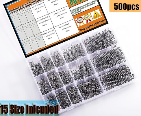 300Pcs Small Compression Spring Assortment Kit, Stainless Steel,15 Size, Length (0.39-2inch/10mm-50mm), OD(8-9.5mm) in Saudi Arabia