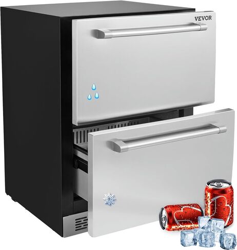 VEVOR 24 inch Undercounter Refrigerator, 2 Drawer Refrigerator with Different Temperature, 4.87 Cu.ft. Capacity, Waterproof Indoor and Outdoor Under Counter Freezer Fridge for Home and Commercial Use in Saudi Arabia