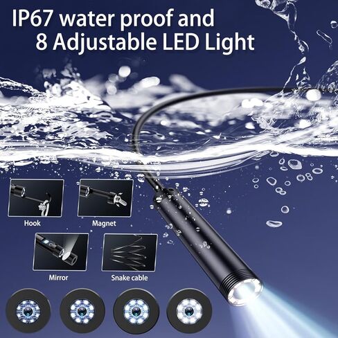 كاميرا المنظار مع الضوء، كاميرا فحص مع كاميرا صغيرة مقاومة للماء بدقة 1920 بكسل، أداة رائعة مع 8 مصابيح LED قابلة للتعديل. كاميرا مجاري مع كابل شبه صلب بطول 10 أقدام، كاميرا صغيرة لهواتف iPhone وiPad وSamsung in Kuwait
