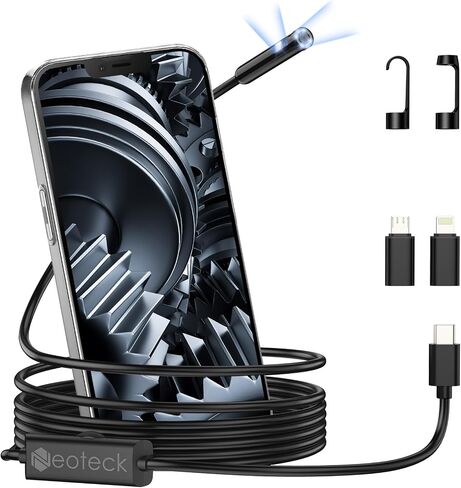 كاميرا فحص الثعبان بوريسكوب من نيوتيك مع 8+1 مصابيح LED قابلة للتعديل، 1920P IP67 مقاومة للماء عالية الدقة وكابل شبه صلب بطول 5 أمتار/16.4 قدم، توافق مثالي مع Android وiOS in Saudi Arabia