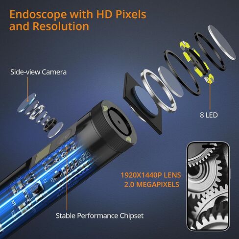 كاميرا فحص الثعبان بوريسكوب من نيوتيك مع 8+1 مصابيح LED قابلة للتعديل، 1920P IP67 مقاومة للماء عالية الدقة وكابل شبه صلب بطول 5 أمتار/16.4 قدم، توافق مثالي مع Android وiOS in Saudi Arabia
