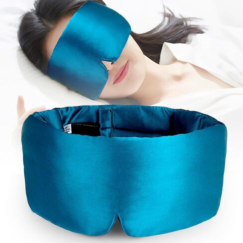 Silk Sleep Mask, WOVTE 100% Mulberry Silk Sleep Mask for Women Man with Adjustable Headband, Soft Pressureless Total Blackout for Sleep, Travel Rest and Office Large Size (Peacock Blue) in Saudi Arabia