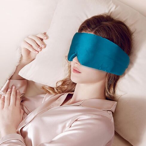 Silk Sleep Mask, WOVTE 100% Mulberry Silk Sleep Mask for Women Man with Adjustable Headband, Soft Pressureless Total Blackout for Sleep, Travel Rest and Office Large Size (Peacock Blue) in Saudi Arabia