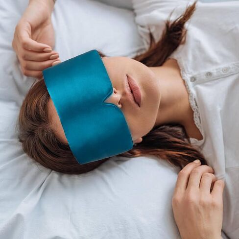 Silk Sleep Mask, WOVTE 100% Mulberry Silk Sleep Mask for Women Man with Adjustable Headband, Soft Pressureless Total Blackout for Sleep, Travel Rest and Office Large Size (Peacock Blue) in Saudi Arabia