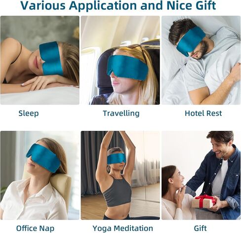 Silk Sleep Mask, WOVTE 100% Mulberry Silk Sleep Mask for Women Man with Adjustable Headband, Soft Pressureless Total Blackout for Sleep, Travel Rest and Office Large Size (Peacock Blue) in Saudi Arabia