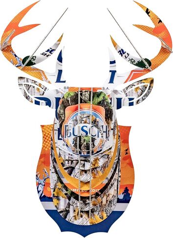 BEER DEER Busch Light Camo Deer Head ثلاثي الأبعاد من الورق المقوى للتركيب على الحائط | ديكور كهف الرجل | مُصمم للكراجات والحانات والغرف الريفية ومحبي البيرة | سهل التجميع وتصميم متين… in Kuwait