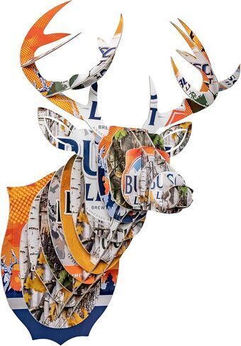 BEER DEER Busch Light Camo Deer Head ثلاثي الأبعاد من الورق المقوى للتركيب على الحائط | ديكور كهف الرجل | مُصمم للكراجات والحانات والغرف الريفية ومحبي البيرة | سهل التجميع وتصميم متين… in Kuwait