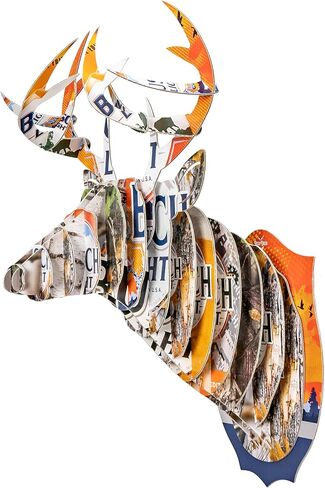 BEER DEER Busch Light Camo Deer Head ثلاثي الأبعاد من الورق المقوى للتركيب على الحائط | ديكور كهف الرجل | مُصمم للكراجات والحانات والغرف الريفية ومحبي البيرة | سهل التجميع وتصميم متين… in Kuwait