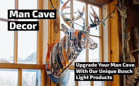 BEER DEER Busch Light Camo Deer Head ثلاثي الأبعاد من الورق المقوى للتركيب على الحائط | ديكور كهف الرجل | مُصمم للكراجات والحانات والغرف الريفية ومحبي البيرة | سهل التجميع وتصميم متين… in Kuwait