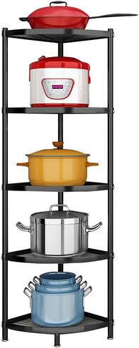 Winterworm 5-Tier Metal Corner Shelf,Black Carbon Steel Kitchen Corner Shelf Pot Storage Rack for Home Office Kitchen Organizer in Saudi Arabia