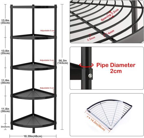 Winterworm 5-Tier Metal Corner Shelf,Black Carbon Steel Kitchen Corner Shelf Pot Storage Rack for Home Office Kitchen Organizer in Saudi Arabia