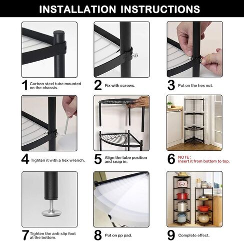 Winterworm 5-Tier Metal Corner Shelf,Black Carbon Steel Kitchen Corner Shelf Pot Storage Rack for Home Office Kitchen Organizer in Saudi Arabia