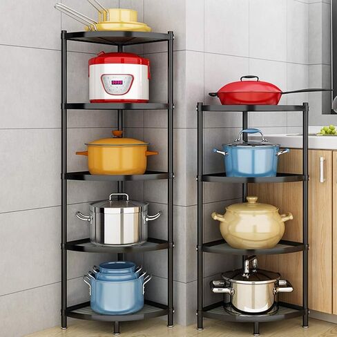 Winterworm 5-Tier Metal Corner Shelf,Black Carbon Steel Kitchen Corner Shelf Pot Storage Rack for Home Office Kitchen Organizer in Saudi Arabia