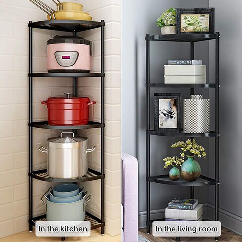 Winterworm 5-Tier Metal Corner Shelf,Black Carbon Steel Kitchen Corner Shelf Pot Storage Rack for Home Office Kitchen Organizer in Saudi Arabia