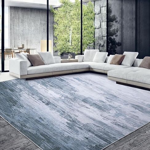 HOMBYS 9x12 Modern Area Rug for Living Room Bedroom, Large Boho Floor Carpet with Non-Slip Backing for Indoor Office Dining Room, Abstract Home Deco Non-Shedding, Khaki, Machine Washable in Saudi Arabia