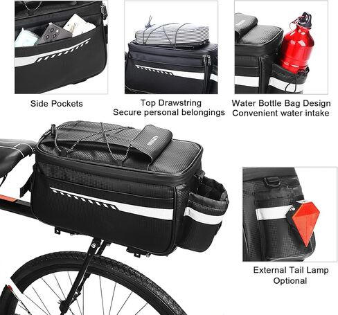 حقيبة جذع الدراجة من ArcEnCiel، حقيبة حامل خلفي لرف الدراجة سعة 9 لتر، حقيبة أمتعة للدراجة معزولة وحقيبة كتف للركاب in Kuwait