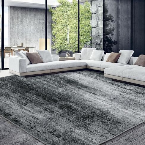 HOMBYS 9x12 Modern Area Rug for Living Room Bedroom, Large Boho Floor Carpet with Non-Slip Backing for Indoor Office Dining Room, Abstract Home Deco Non-Shedding, Khaki, Machine Washable in Kuwait