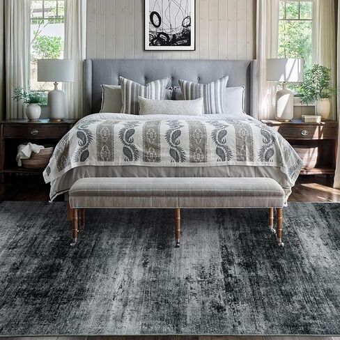 HOMBYS 9x12 Modern Area Rug for Living Room Bedroom, Large Boho Floor Carpet with Non-Slip Backing for Indoor Office Dining Room, Abstract Home Deco Non-Shedding, Khaki, Machine Washable in Kuwait