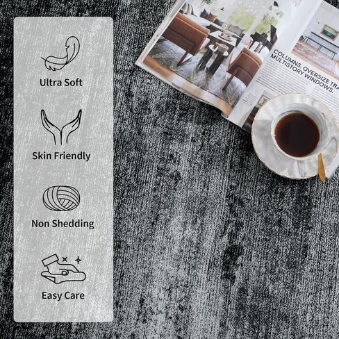 HOMBYS 9x12 Modern Area Rug for Living Room Bedroom, Large Boho Floor Carpet with Non-Slip Backing for Indoor Office Dining Room, Abstract Home Deco Non-Shedding, Khaki, Machine Washable in Kuwait