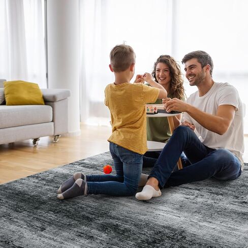 HOMBYS 9x12 Modern Area Rug for Living Room Bedroom, Large Boho Floor Carpet with Non-Slip Backing for Indoor Office Dining Room, Abstract Home Deco Non-Shedding, Khaki, Machine Washable in Kuwait