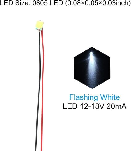 PATIKIL 12-18V 0805 LED سلكي مسبقًا، 20 قطعة 7.8 بوصة جهاز تثبيت سطحي صغير ملحوم مسبقًا، صمامات ثنائية باعثة للضوء مع حافة لبناء نموذج ديكور المنزل، أبيض in Kuwait