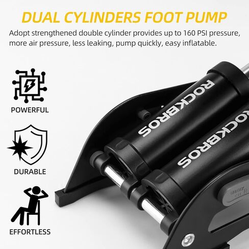 ROCKBROS Bike Floor Pump, Folding Bicycle Foot Pump with Pressure Gauge, Tire Pump Fits Presta Schrader, High Pressure 160 PSI/11 BAR, Suitable for Car, Motorbike, Balls, Inflatable Toy in Saudi Arabia