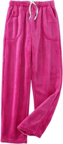Cromoncent Women's Plush Pajama Pants with Drawstring Fuzzy Flannel Pj Lounge Bottoms Sleepwear in Saudi Arabia