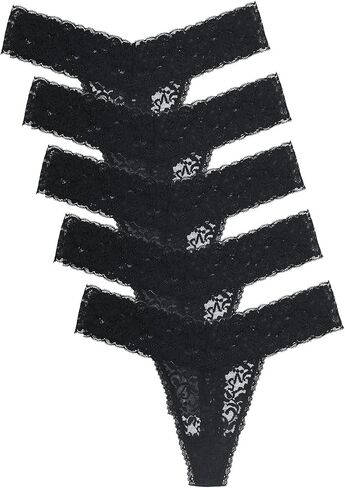Pack Of 10 Black Lace Women Thong Underwear Low Waist Sexy Cheeky Lingerie See-Through Panties Trim Plus Size in Kuwait