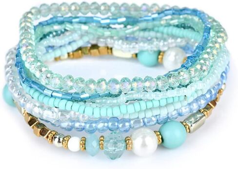 COLORFUL BLING Bohemian Crystal Beaded Bracelets Set Multilayer Stackable Bracelets Boho Charms Stretch Bracelet Handmade Multicolor Crystal Beaded Bangles Strand Bracelet Set in Kuwait