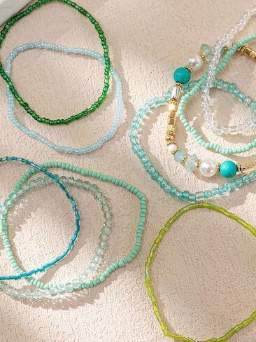 COLORFUL BLING Bohemian Crystal Beaded Bracelets Set Multilayer Stackable Bracelets Boho Charms Stretch Bracelet Handmade Multicolor Crystal Beaded Bangles Strand Bracelet Set in Kuwait