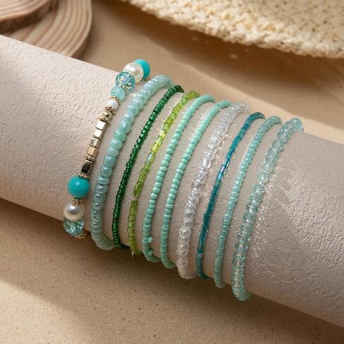 COLORFUL BLING Bohemian Crystal Beaded Bracelets Set Multilayer Stackable Bracelets Boho Charms Stretch Bracelet Handmade Multicolor Crystal Beaded Bangles Strand Bracelet Set in Kuwait