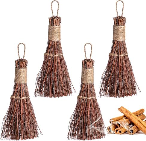 4 قطع مكانس القرفة 7 بوصة مكنسة هيذر التقليدية مكنسة الساحرات مكنسة القرفة الصغيرة ديكور المطبخ للهالوين لحماية الباب هدايا المنزل للهالوين الخريف in Kuwait