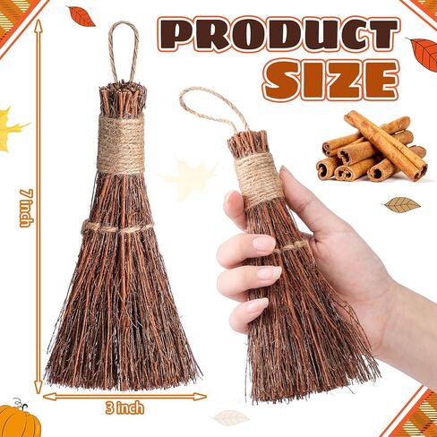 4 قطع مكانس القرفة 7 بوصة مكنسة هيذر التقليدية مكنسة الساحرات مكنسة القرفة الصغيرة ديكور المطبخ للهالوين لحماية الباب هدايا المنزل للهالوين الخريف in Kuwait