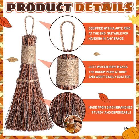 4 قطع مكانس القرفة 7 بوصة مكنسة هيذر التقليدية مكنسة الساحرات مكنسة القرفة الصغيرة ديكور المطبخ للهالوين لحماية الباب هدايا المنزل للهالوين الخريف in Kuwait