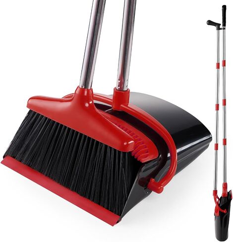 Broom and Dustpan Set Lightweight Upright Lobby Broom and Dust Pan Combo with Long Handle Outdoor Indoor for Home Kitchen Room Office (Red and Black) in Saudi Arabia
