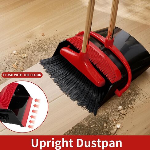 Broom and Dustpan Set Lightweight Upright Lobby Broom and Dust Pan Combo with Long Handle Outdoor Indoor for Home Kitchen Room Office (Red and Black) in Saudi Arabia