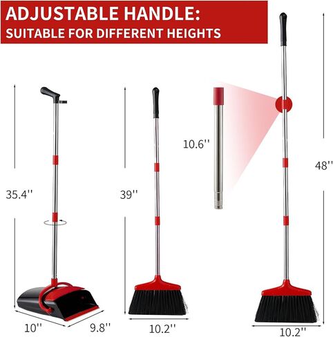 Broom and Dustpan Set Lightweight Upright Lobby Broom and Dust Pan Combo with Long Handle Outdoor Indoor for Home Kitchen Room Office (Red and Black) in Saudi Arabia