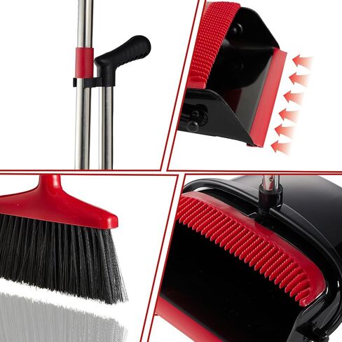 Broom and Dustpan Set Lightweight Upright Lobby Broom and Dust Pan Combo with Long Handle Outdoor Indoor for Home Kitchen Room Office (Red and Black) in Saudi Arabia
