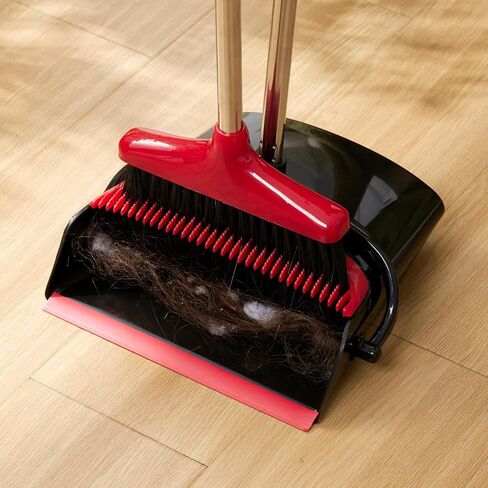 Broom and Dustpan Set Lightweight Upright Lobby Broom and Dust Pan Combo with Long Handle Outdoor Indoor for Home Kitchen Room Office (Red and Black) in Saudi Arabia