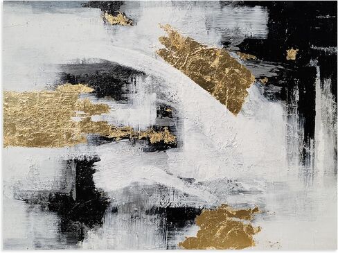 RFDEPOT Abstract Wall Art - Black and White Tones with Luxurious Golden Abstract Paintings - 24x36IN in Saudi Arabia