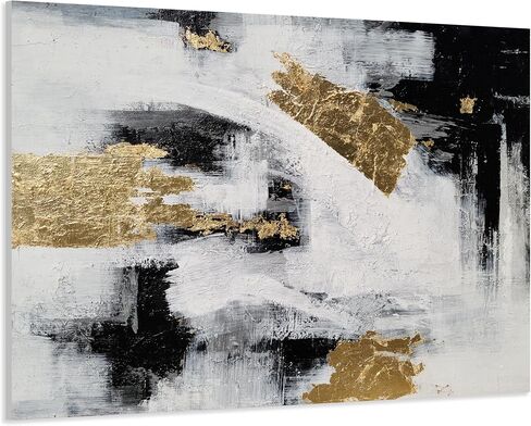 RFDEPOT Abstract Wall Art - Black and White Tones with Luxurious Golden Abstract Paintings - 24x36IN in Saudi Arabia