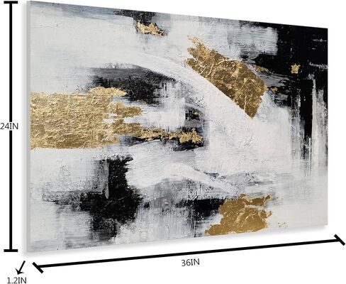 RFDEPOT Abstract Wall Art - Black and White Tones with Luxurious Golden Abstract Paintings - 24x36IN in Saudi Arabia