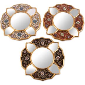 NOVICA Floral Trio (Set of 3) Reverse Painted Glass Mirrors