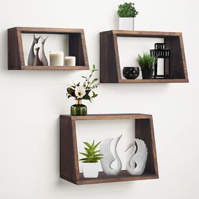 idee-home Bathroom Floating Shelves for Wall, Wood Farmhouse Decorative Wall Mounted Hanging Shelves for Kitchen Bedroom Living Room, Rustic Brown, Set of 3