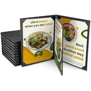 WeChef 10 عبوات من أغطية القائمة مقاس 8.5 بوصة × 11 بوصة 4 مشاهدات من الجلد على شكل كتاب مع صفحات ركن الألبوم الخارجية وبارات المطاعم والمقهى (أسود) in Kuwait