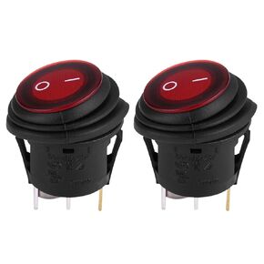 Akozon 12V 20A 3Pin Car Auto Boat Round On-Off Rocker Toggle Switch 2pcs Red LED Light Waterproof On/Off Marine Rocker Switch