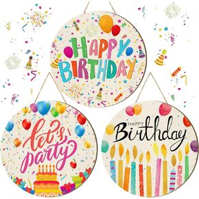 3 Pcs 12 Inch Happy Birthday Wooden Sign Round Wooden Hanging Signs Rustic Birthday Door Sign Vintage Birthday Party Decoration for Bedroom Living Room Baby Shower Birthday Party Supplies