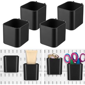 4 Pcs Pegboard Cups with Hooks, 2.9 x 3.5 x 3.2 Inch Pegboard Bins Accessories, Pegboard Containers Peg Board Organizer Cups for Garage Wall Kitchen Office Workbench Home (White)