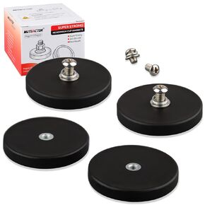 MUTUACTOR 4Pack Strong Neodymium Rubber Coated Magnets,Anti-slip Magnetic Mounts Rare Earth Magnet M4 Female Threaded Stud Magnets for Tractor Mirror Camera Bracket Mount Lights Van Equipements