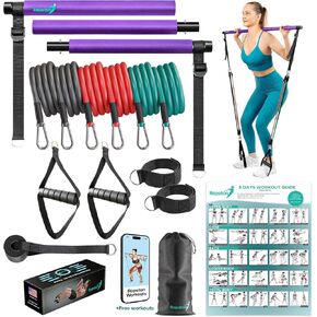 Pilates Bar Kit with Resistance Bands - Home Gym Equipment - Workout Equipment for Women and Men - Pilates Equipment with Adjustable Resistance Bands